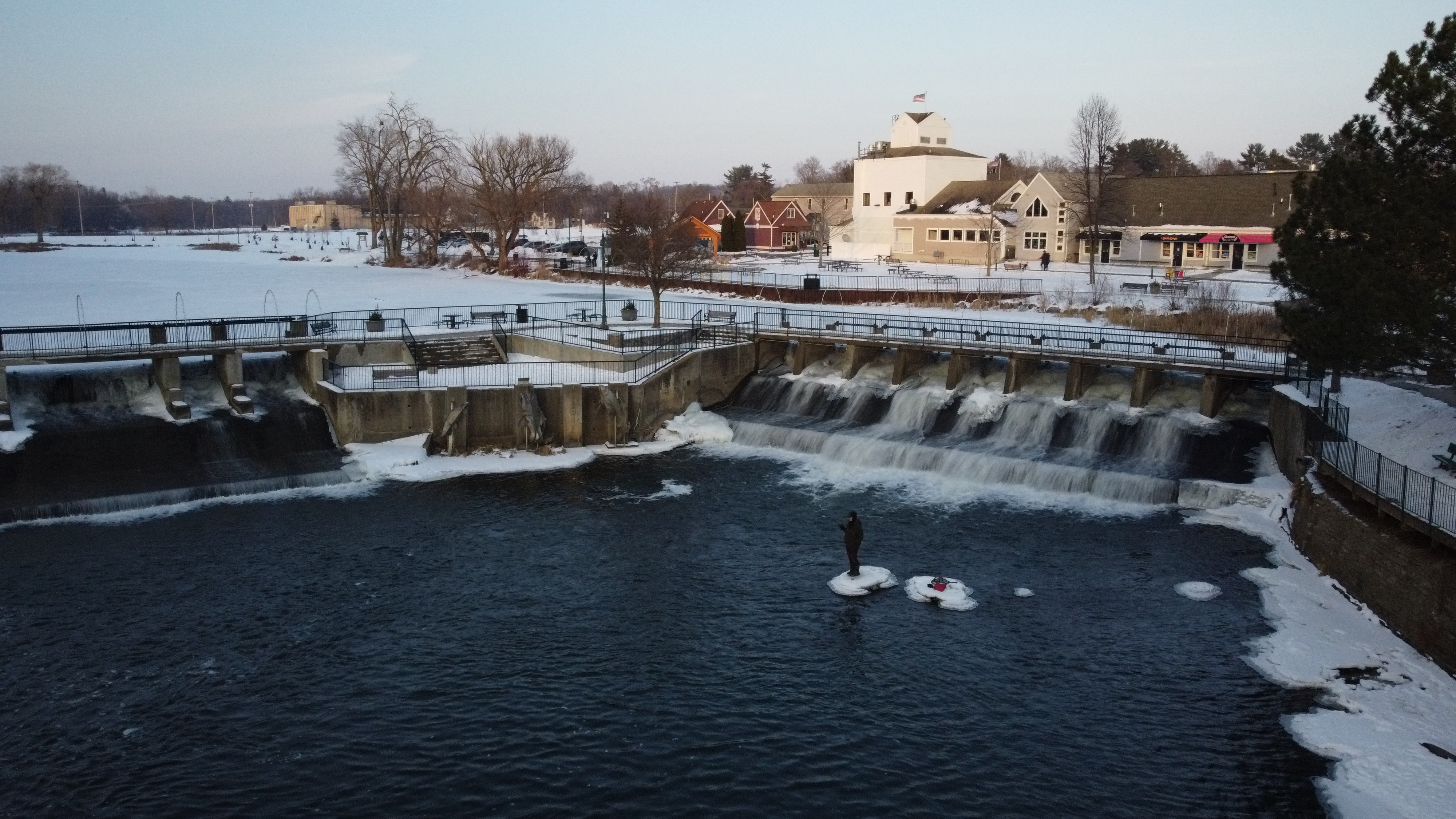 Fishing at the frozen dam